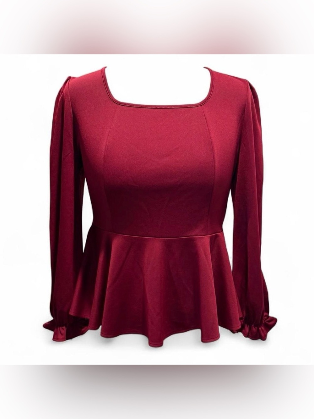 Jasambac Square-Neck Peplum Blouse in Deep Wine